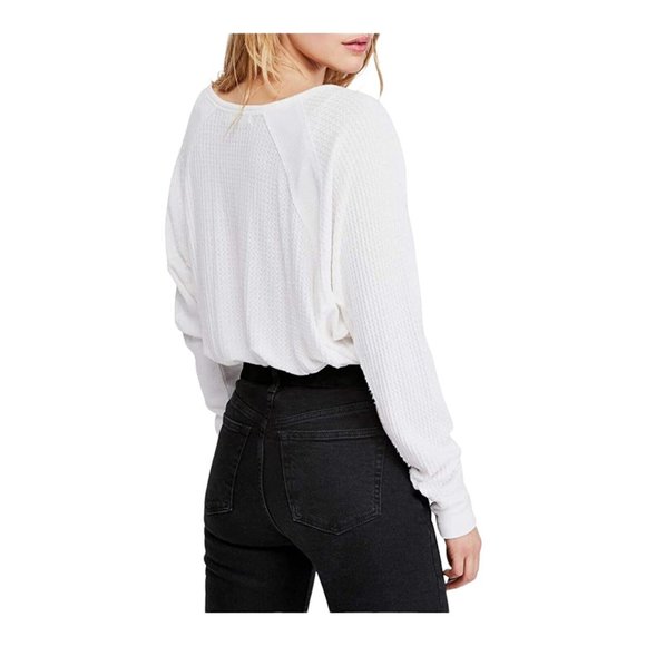 Free People Women's Santa Clara V-Neck Pullover Thermal Top Off-White Small NWT - Picture 2 of 6